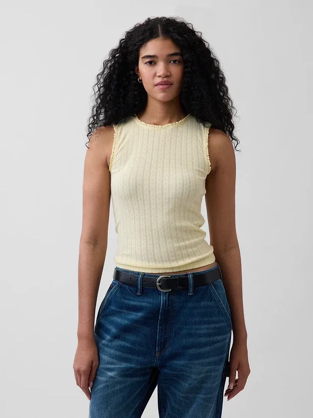 Camiseta sin mangas de punto pointelle