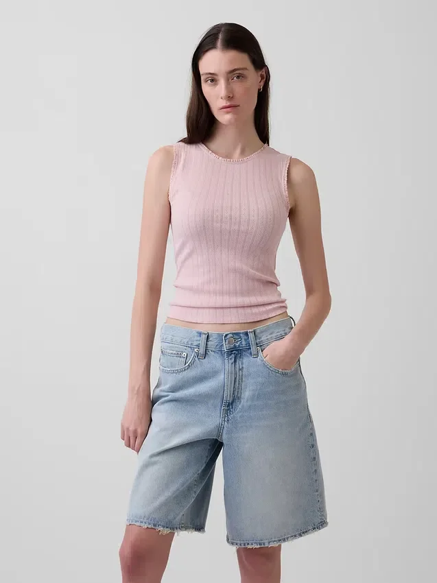 Camiseta sin mangas de punto pointelle