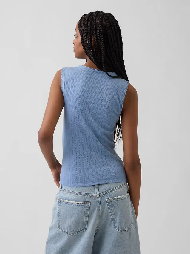 Camiseta sin mangas de punto pointelle