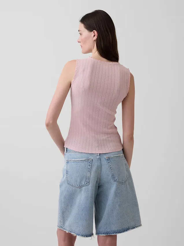 Camiseta sin mangas de punto pointelle