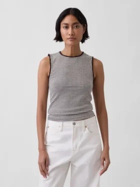 Camiseta sin mangas de punto pointelle a cuadros