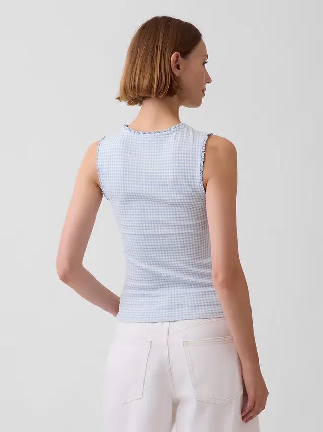 Camiseta sin mangas de punto pointelle a cuadros