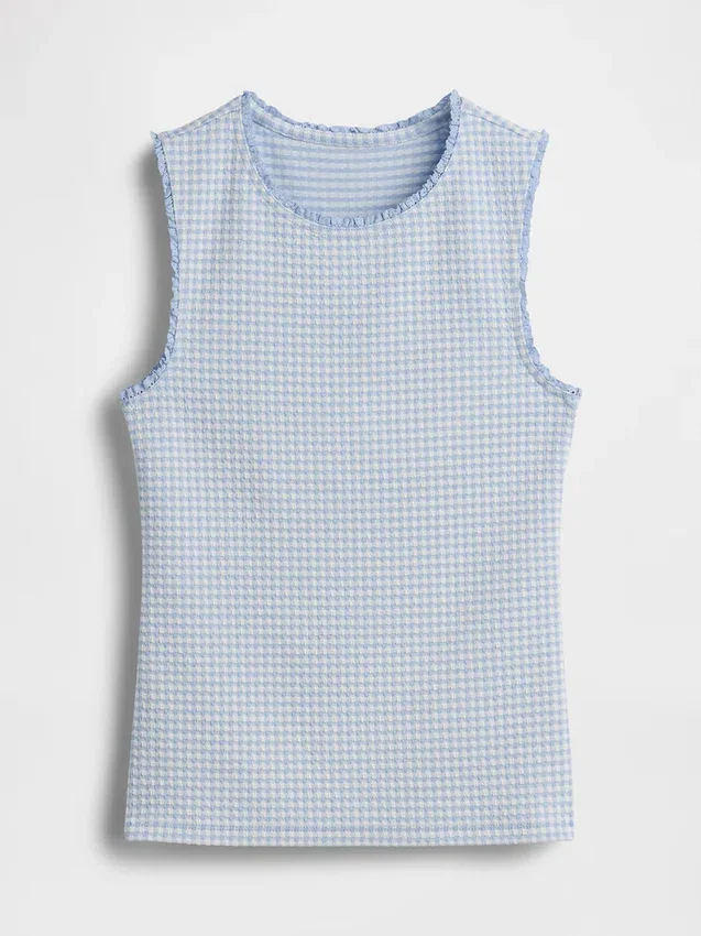 Camiseta sin mangas de punto pointelle a cuadros