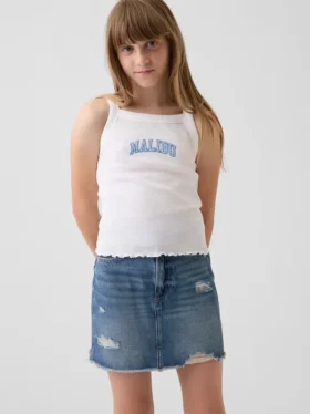Camiseta sin mangas para niños con cuello cuadrado y tejido acanalado