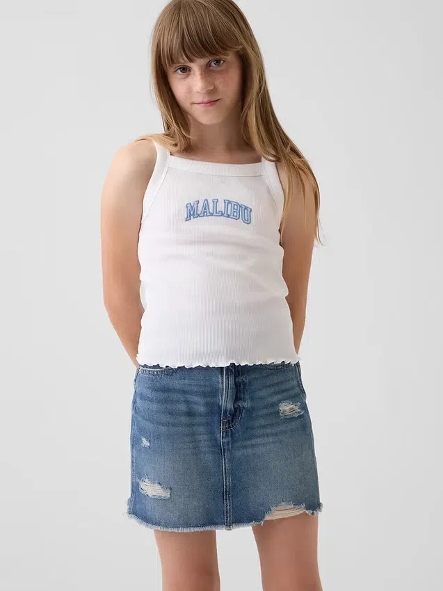 Camiseta sin mangas para niños con cuello cuadrado y tejido acanalado