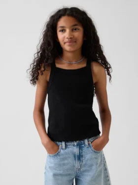 Camiseta sin mangas para niños con cuello cuadrado y tejido acanalado