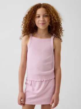Camiseta sin mangas para niños con cuello cuadrado y tejido acanalado