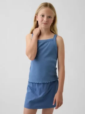 Camiseta sin mangas para niños con cuello cuadrado y tejido acanalado