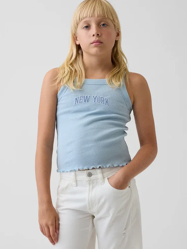 Camiseta sin mangas para niños con cuello cuadrado y tejido acanalado