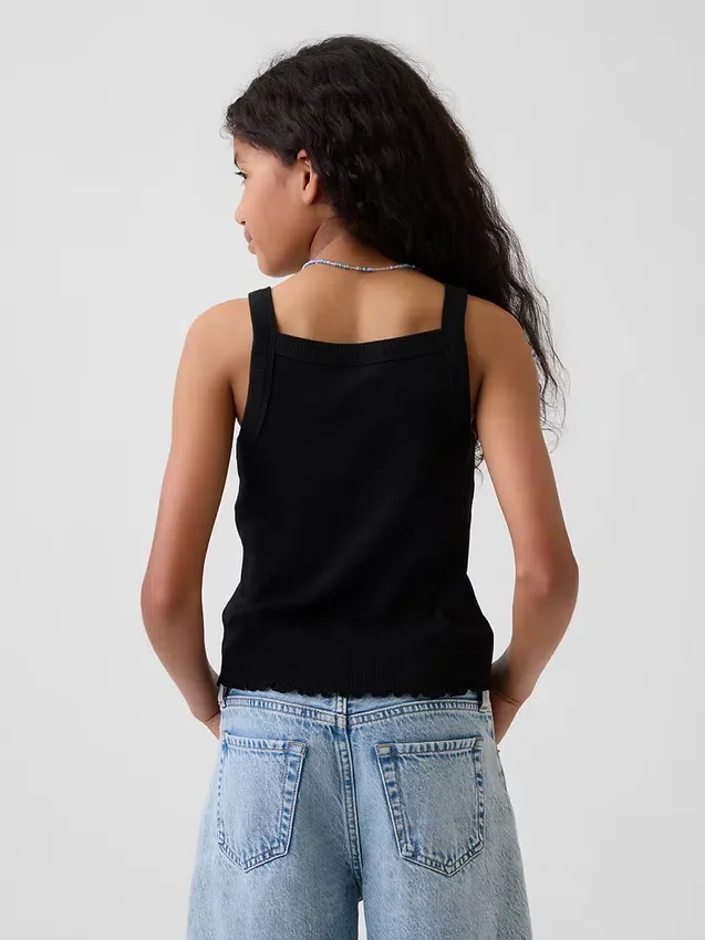 Camiseta sin mangas para niños con cuello cuadrado y tejido acanalado