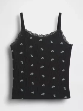 Camiseta sin mangas para niños con ribete de encaje y tejido tipo waffle