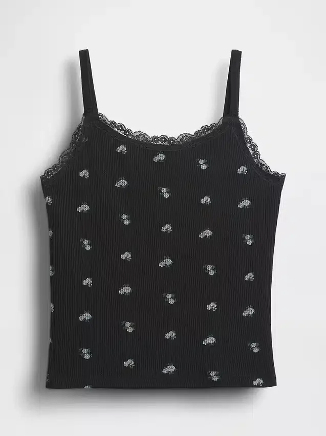 Camiseta sin mangas para niños con ribete de encaje y tejido tipo waffle