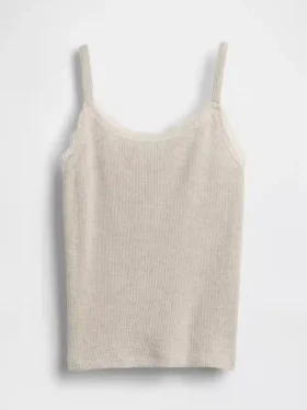 Camiseta sin mangas para niños con ribete de encaje y tejido tipo waffle
