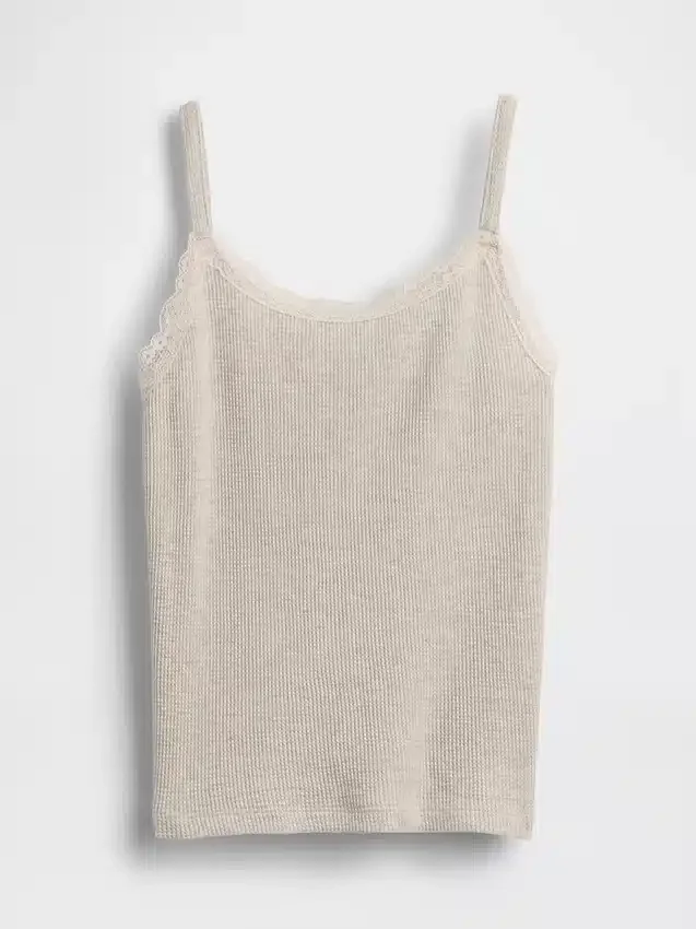 Camiseta sin mangas para niños con ribete de encaje y tejido tipo waffle