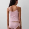 Camiseta sin tirantes con sujetador incorporado de algodón orgánico elástico y ribete de encaje