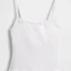 Camiseta sin tirantes con sujetador incorporado de algodón orgánico elástico y ribete de encaje