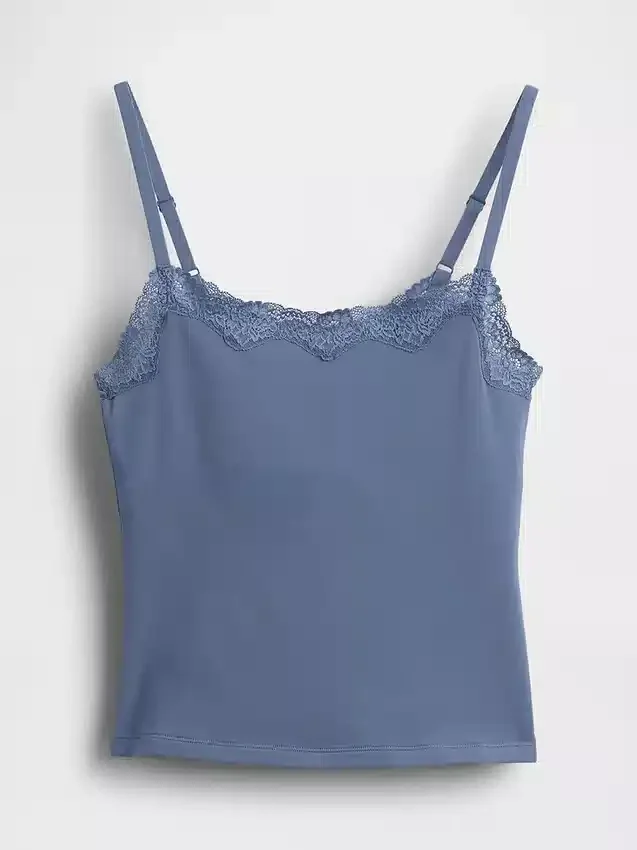 Camiseta sin tirantes con sujetador incorporado de algodón orgánico elástico y ribete de encaje