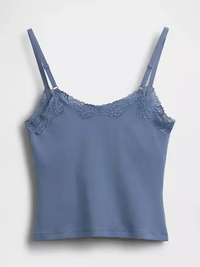Camiseta sin tirantes con sujetador incorporado de algodón orgánico elástico y ribete de encaje