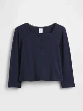 Camiseta tipo Henley de punto calado para bebés y niños pequeños