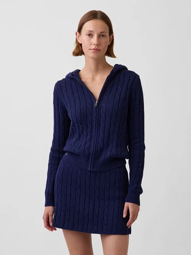 Cardigan con cremallera de punto trenzado 100 % algodón
