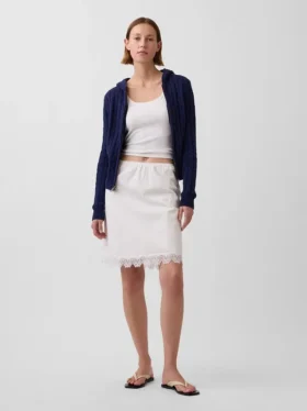 Cardigan con cremallera de punto trenzado 100 % algodón