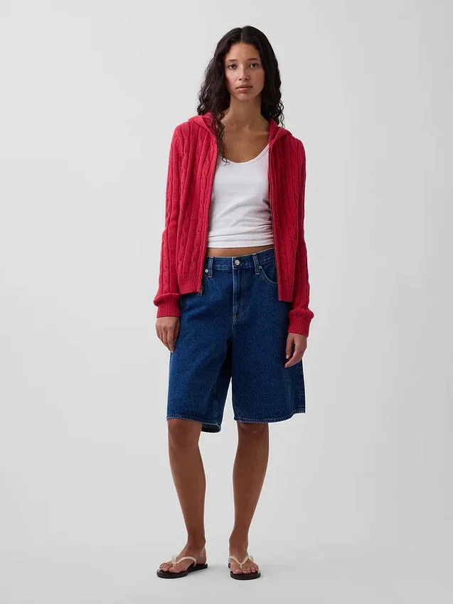 Cardigan con cremallera de punto trenzado 100 % algodón