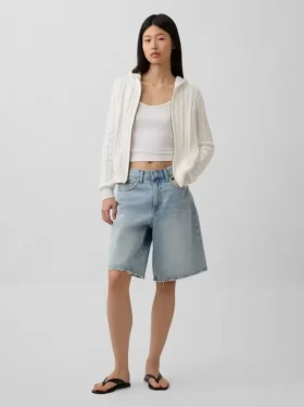 Cardigan con cremallera de punto trenzado 100 % algodón
