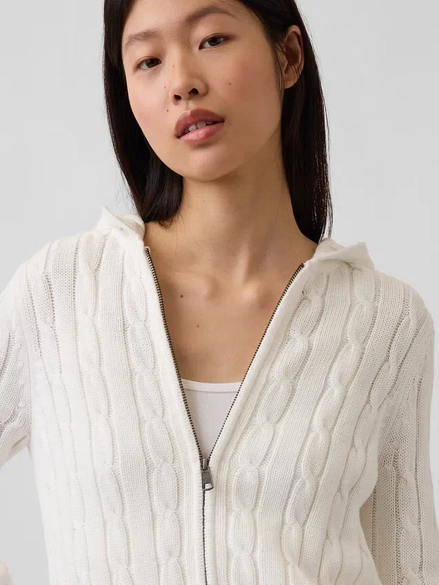 Cardigan con cremallera de punto trenzado 100 % algodón