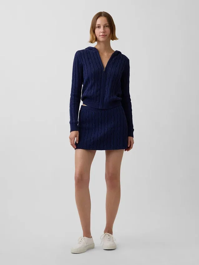 Cardigan con cremallera de punto trenzado 100 % algodón