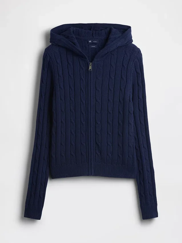 Cardigan con cremallera de punto trenzado 100 % algodón