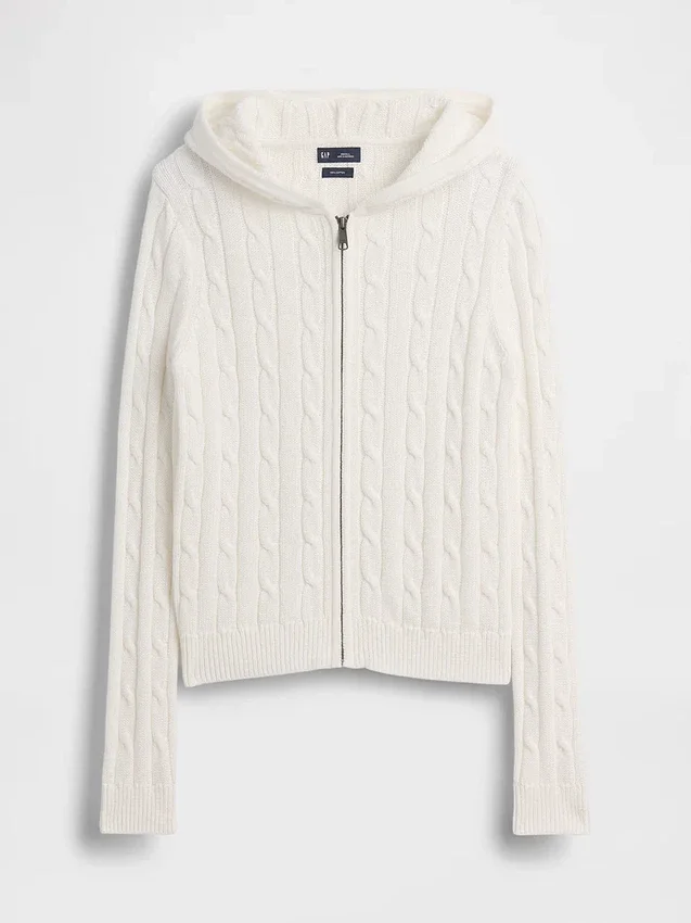 Cardigan con cremallera de punto trenzado 100 % algodón