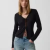 Cardigan con lazo delantero de mezcla de lino