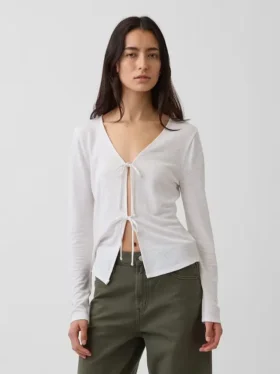 Cardigan con lazo delantero de mezcla de lino