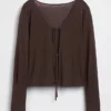 Cardigan con lazo delantero de mezcla de lino