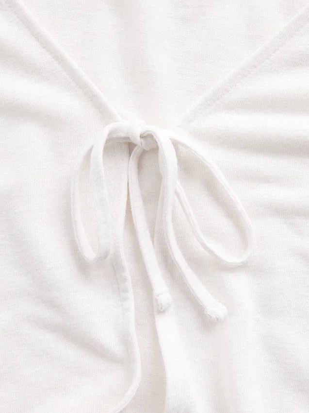 Cardigan con lazo delantero de mezcla de lino