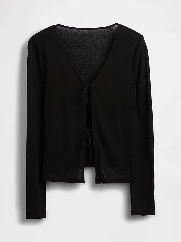 Cardigan con lazo delantero de mezcla de lino