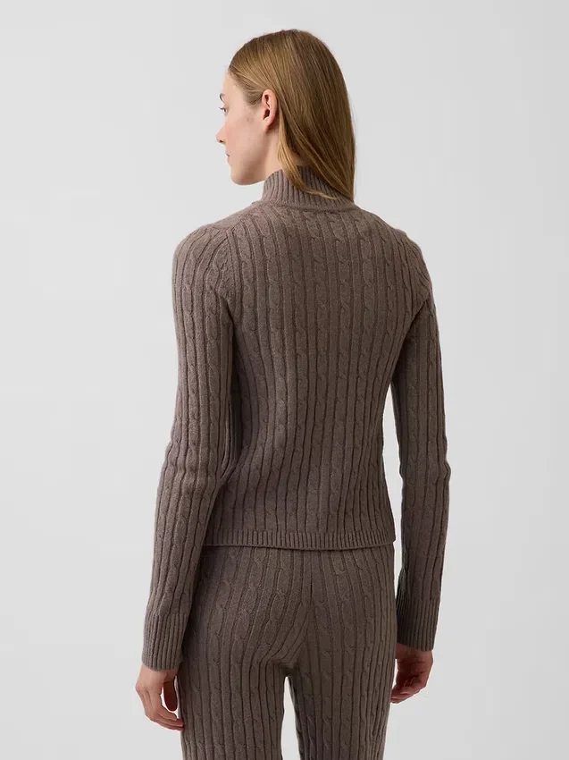 Cardigan corto con cremallera y tejido trenzado CashSoft