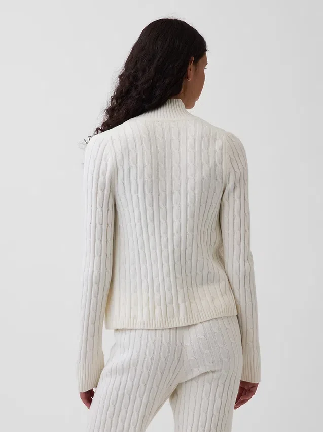 Cardigan corto con cremallera y tejido trenzado CashSoft