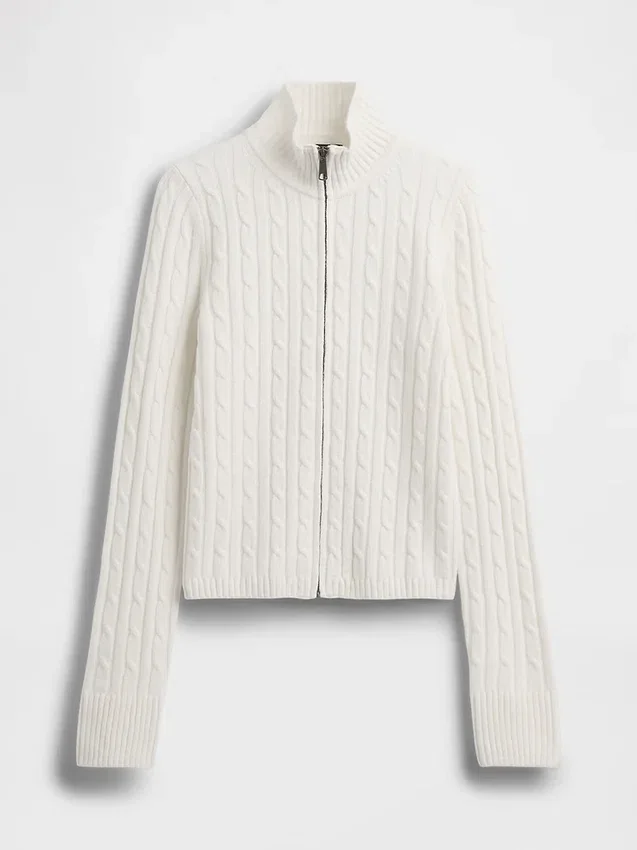 Cardigan corto con cremallera y tejido trenzado CashSoft