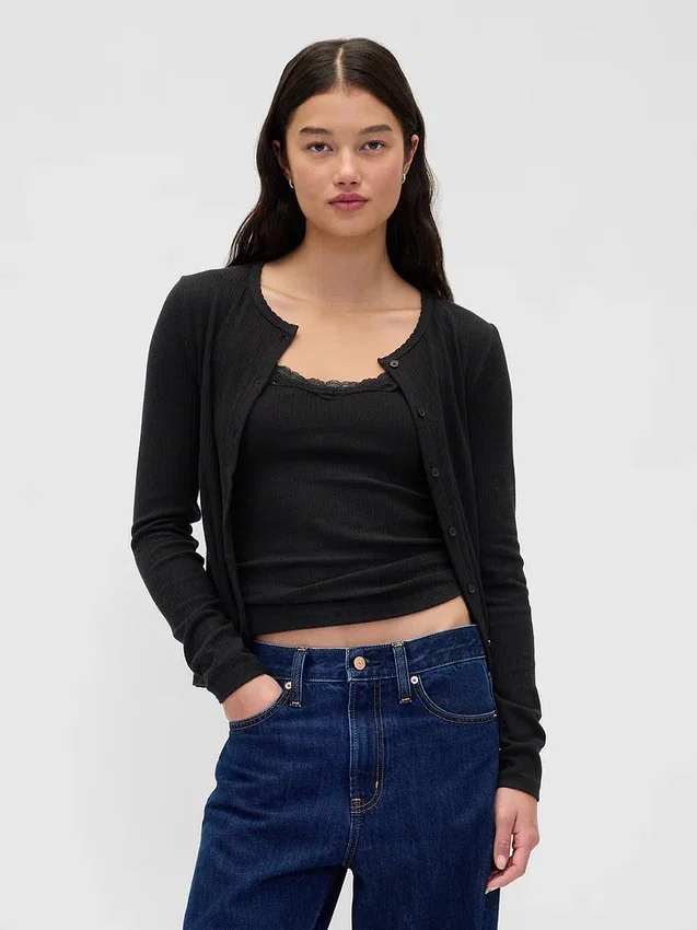 Cardigan de punto Pointelle
