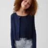 Cardigan infantil de punto acanalado con punto calado