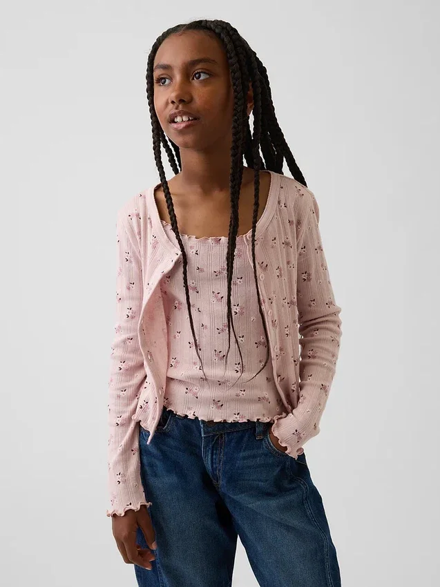Cardigan infantil de punto acanalado con punto calado