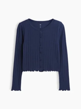 Cardigan infantil de punto acanalado con punto calado