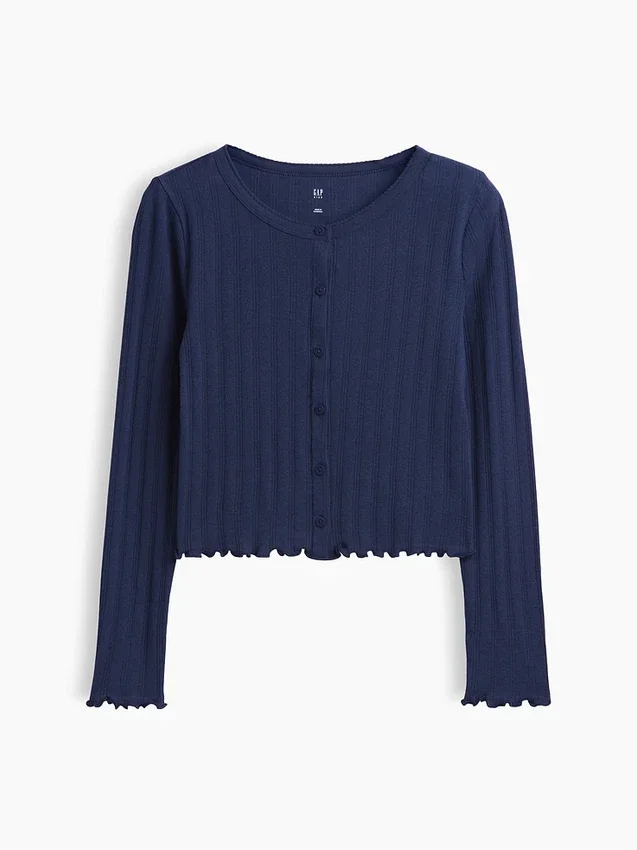 Cardigan infantil de punto acanalado con punto calado