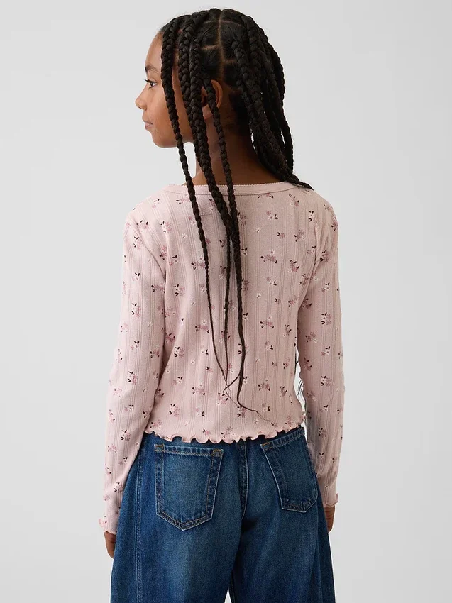 Cardigan infantil de punto acanalado con punto calado
