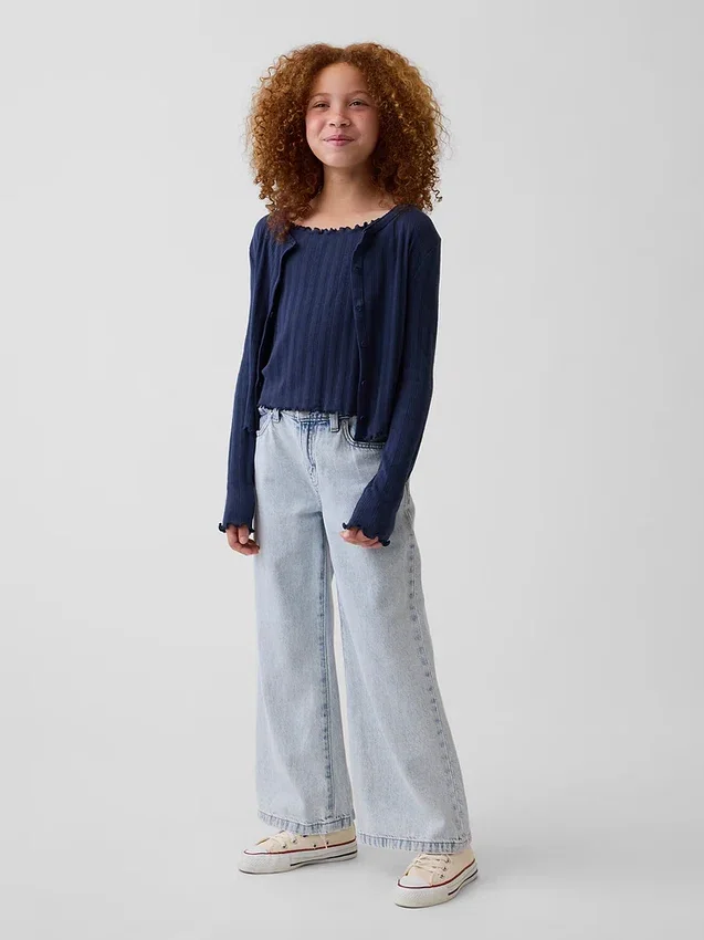 Cardigan infantil de punto acanalado con punto calado