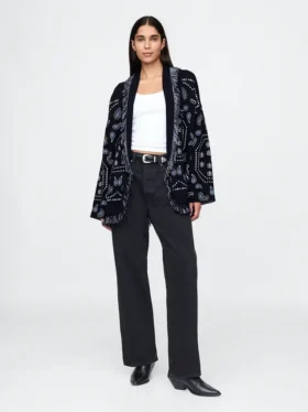 Cardigan tipo chal con flecos de mezcla de algodón