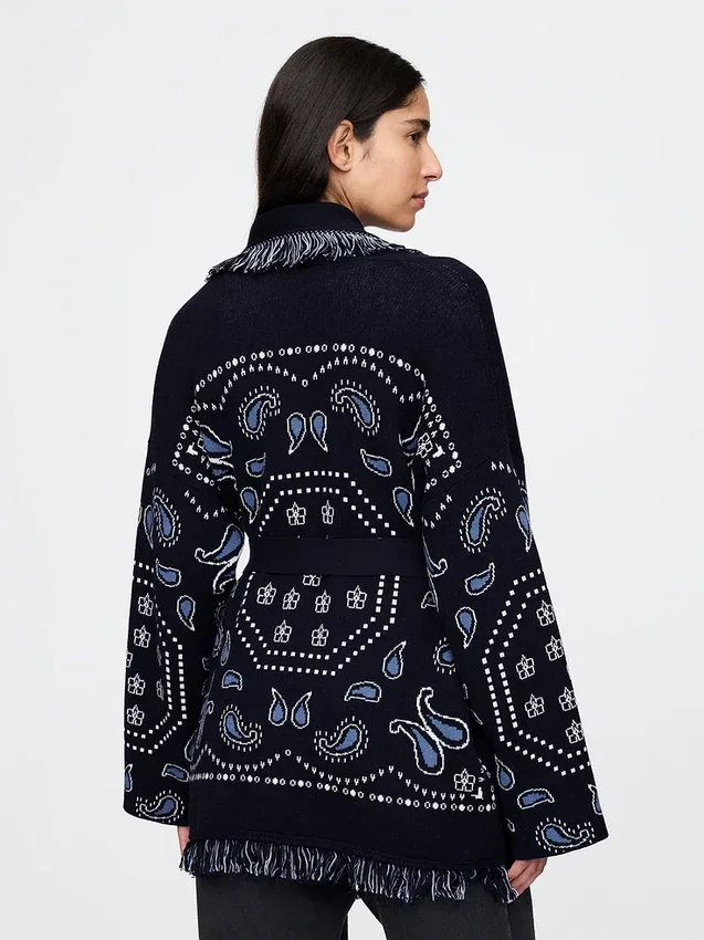 Cardigan tipo chal con flecos de mezcla de algodón