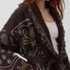 Cardigan tipo chal con flecos de mezcla de algodón