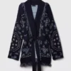 Cardigan tipo chal con flecos de mezcla de algodón